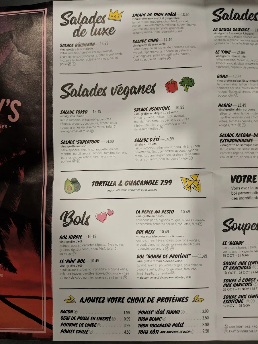 Menu, Mandy's