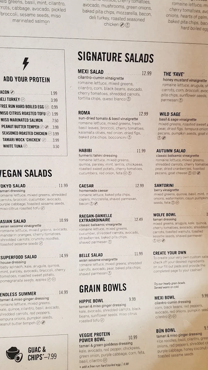 Menu, Mandy's