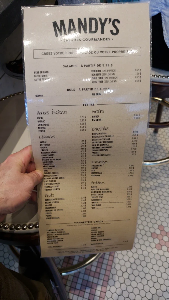 Menu, Mandy's