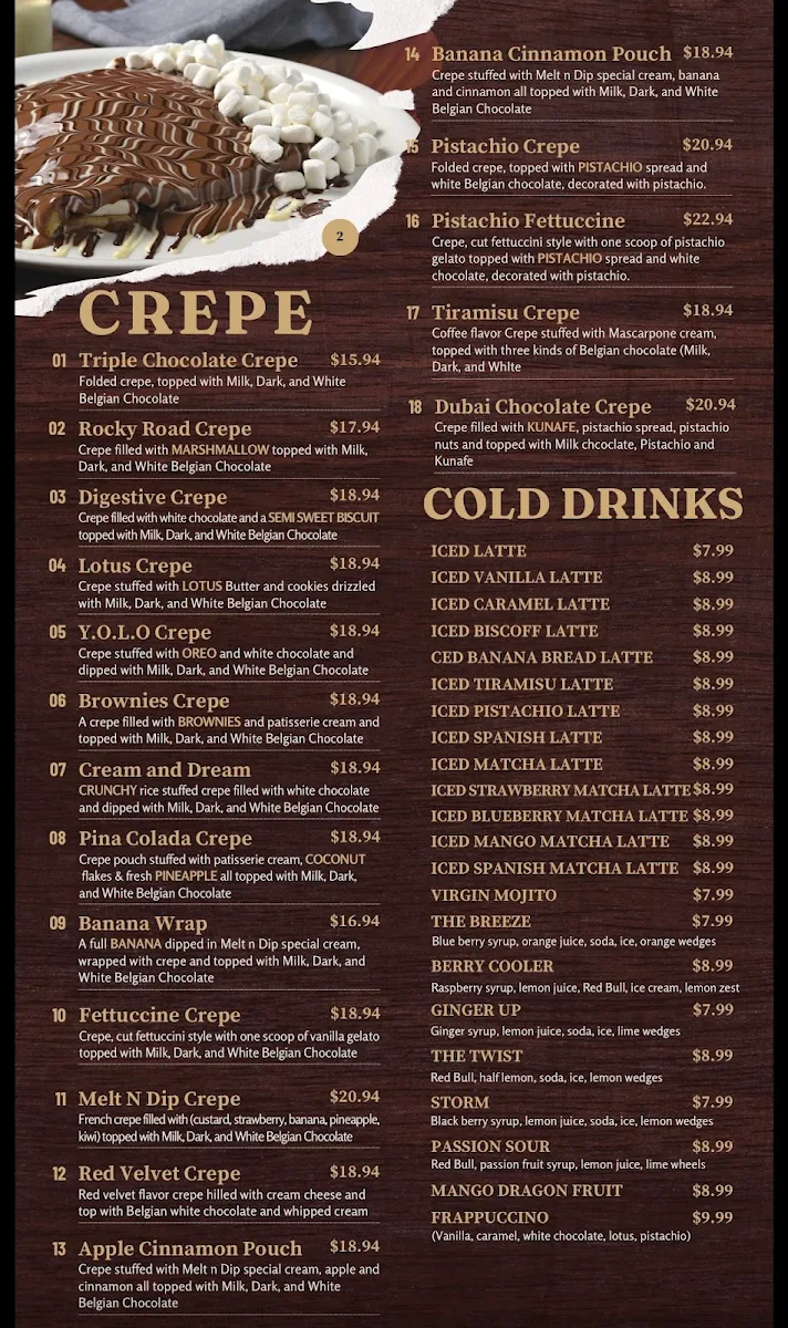 Menu, Melt n dip