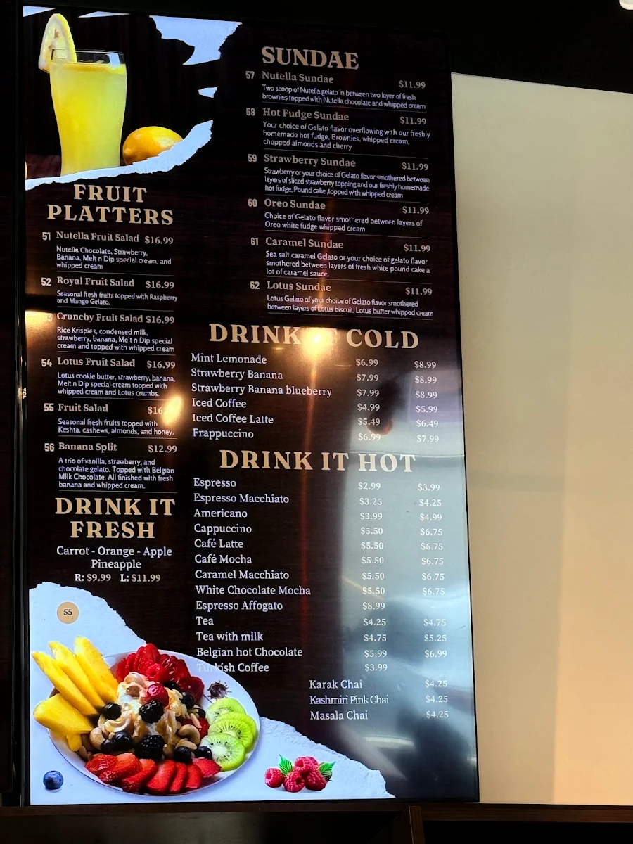 Menu, Melt n dip