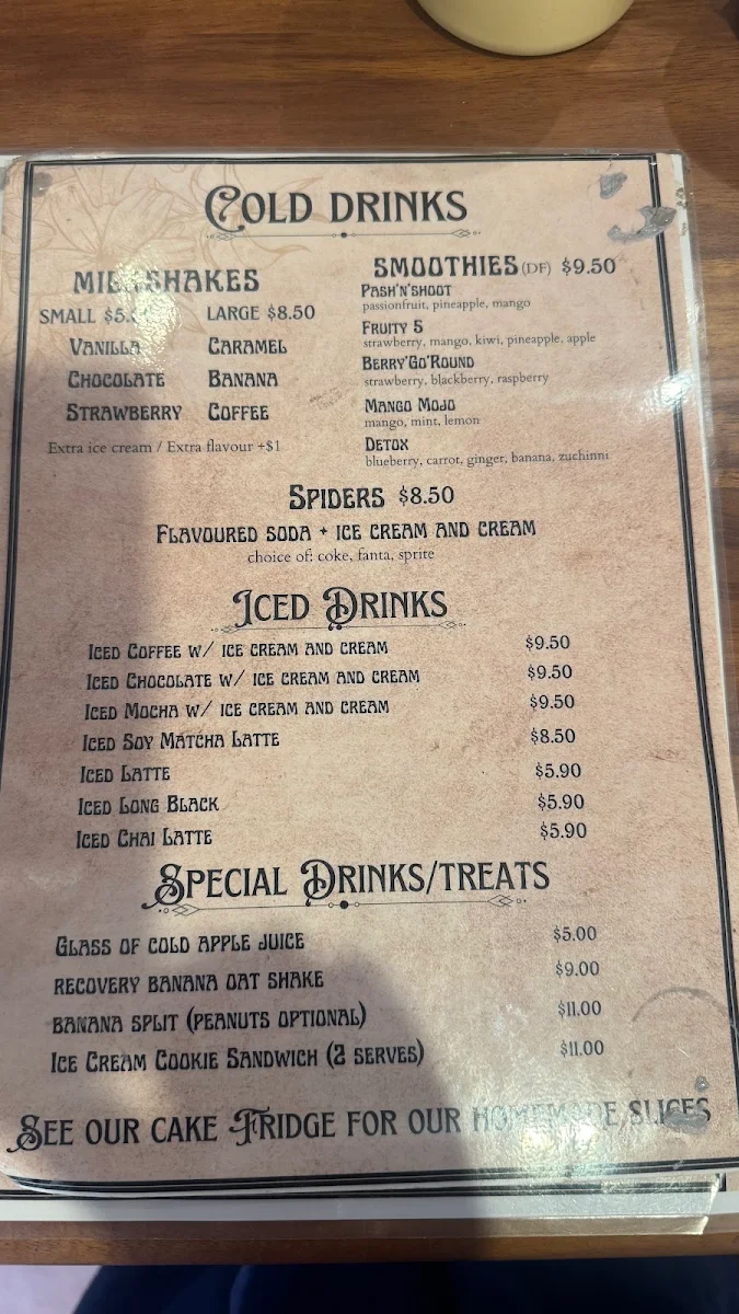 Menu, Trail Station Cafe