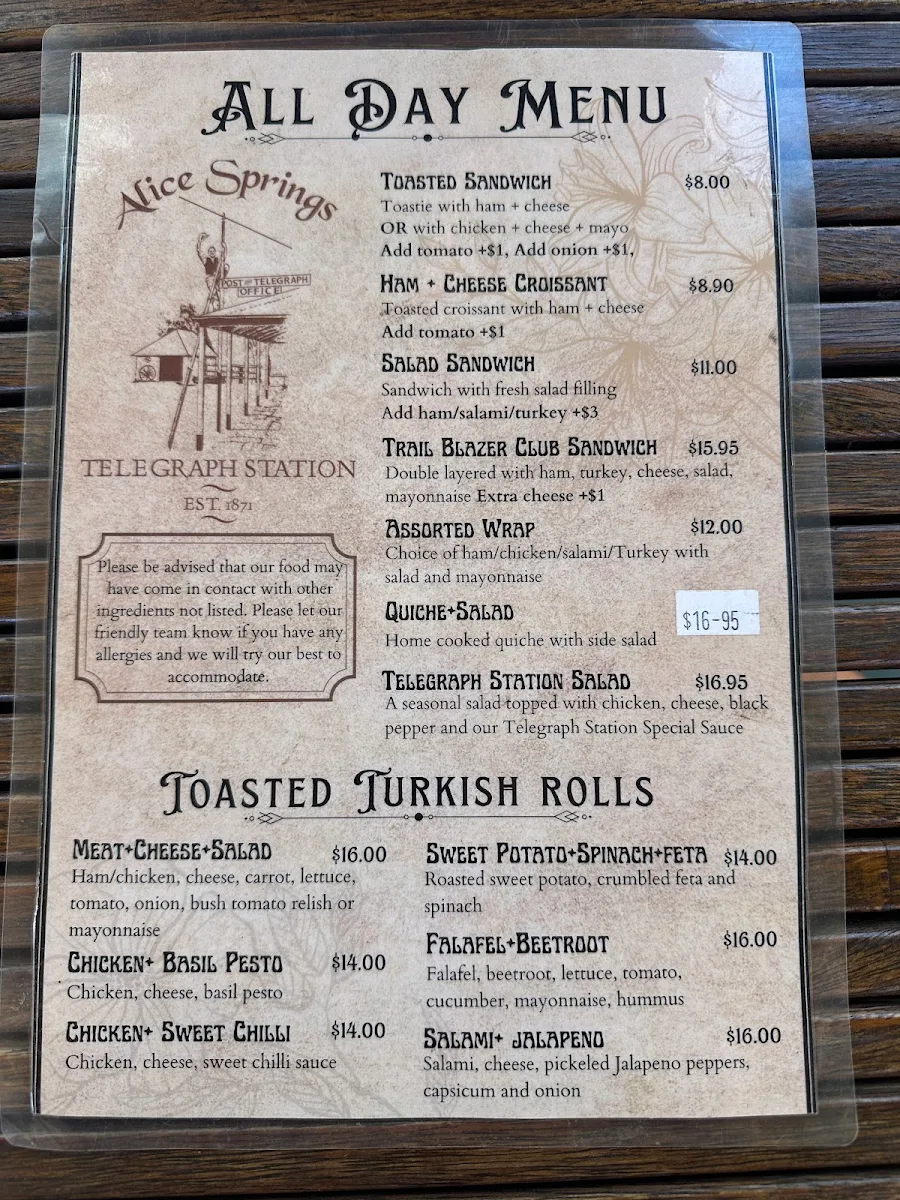 Menu, Trail Station Cafe