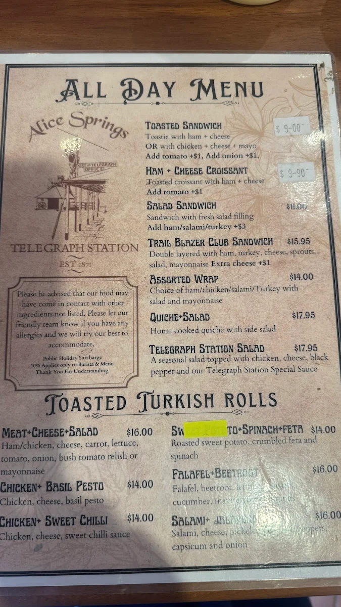 Menu, Trail Station Cafe