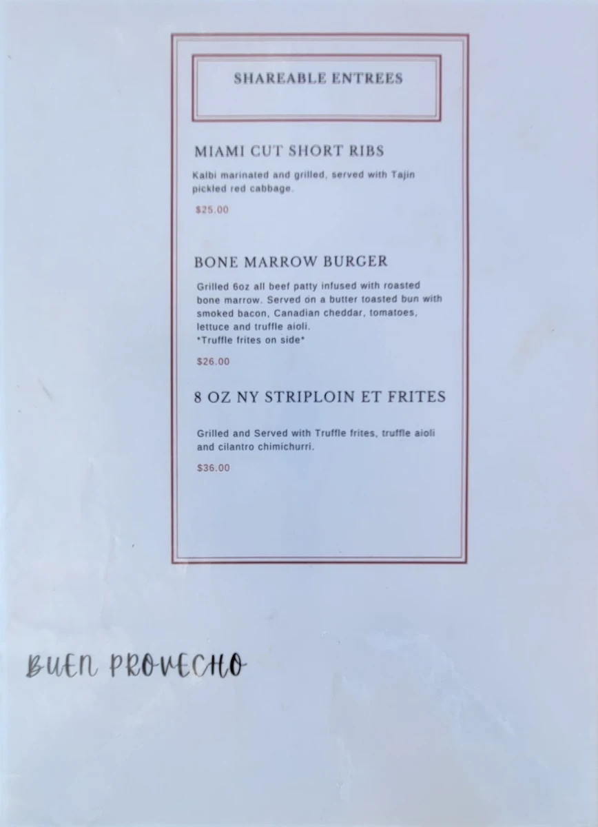 Menu, Spice Lounge and Tapas