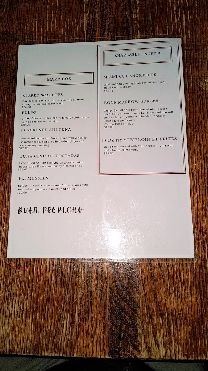 Menu, Spice Lounge and Tapas