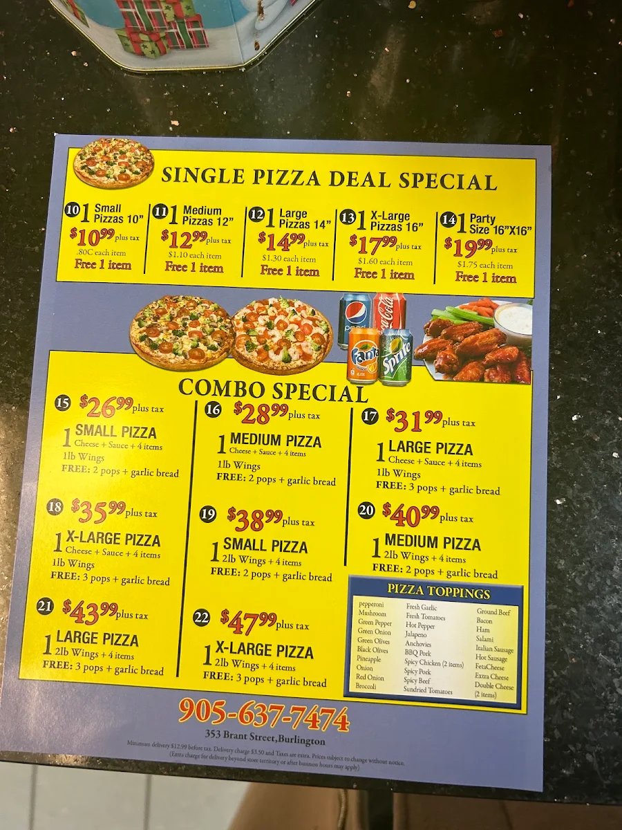 Menu, Lugano Pizza
