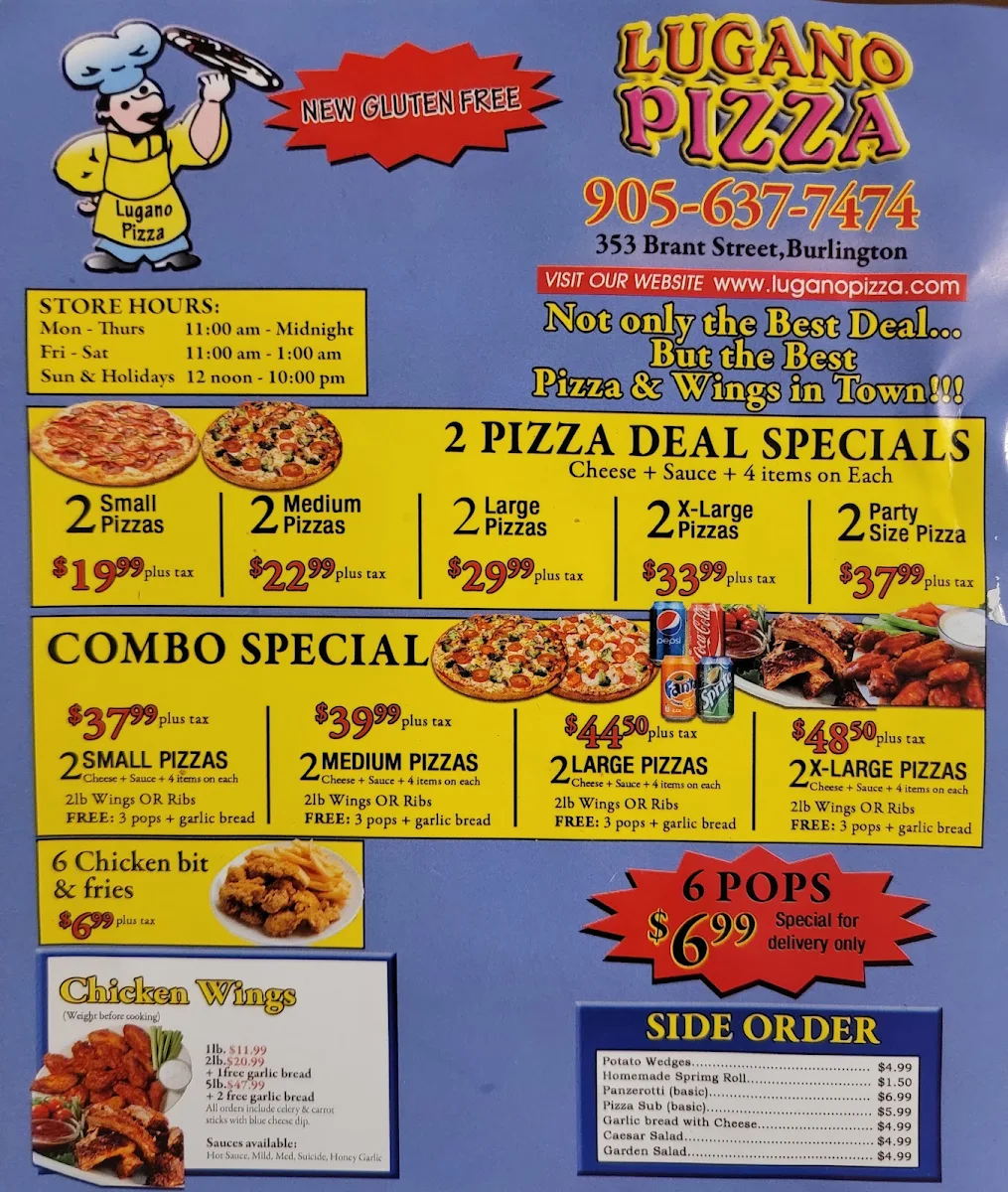 Menu, Lugano Pizza