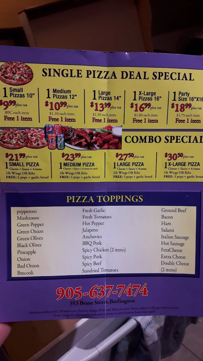 Menu, Lugano Pizza