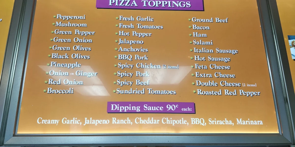 Menu, Lugano Pizza