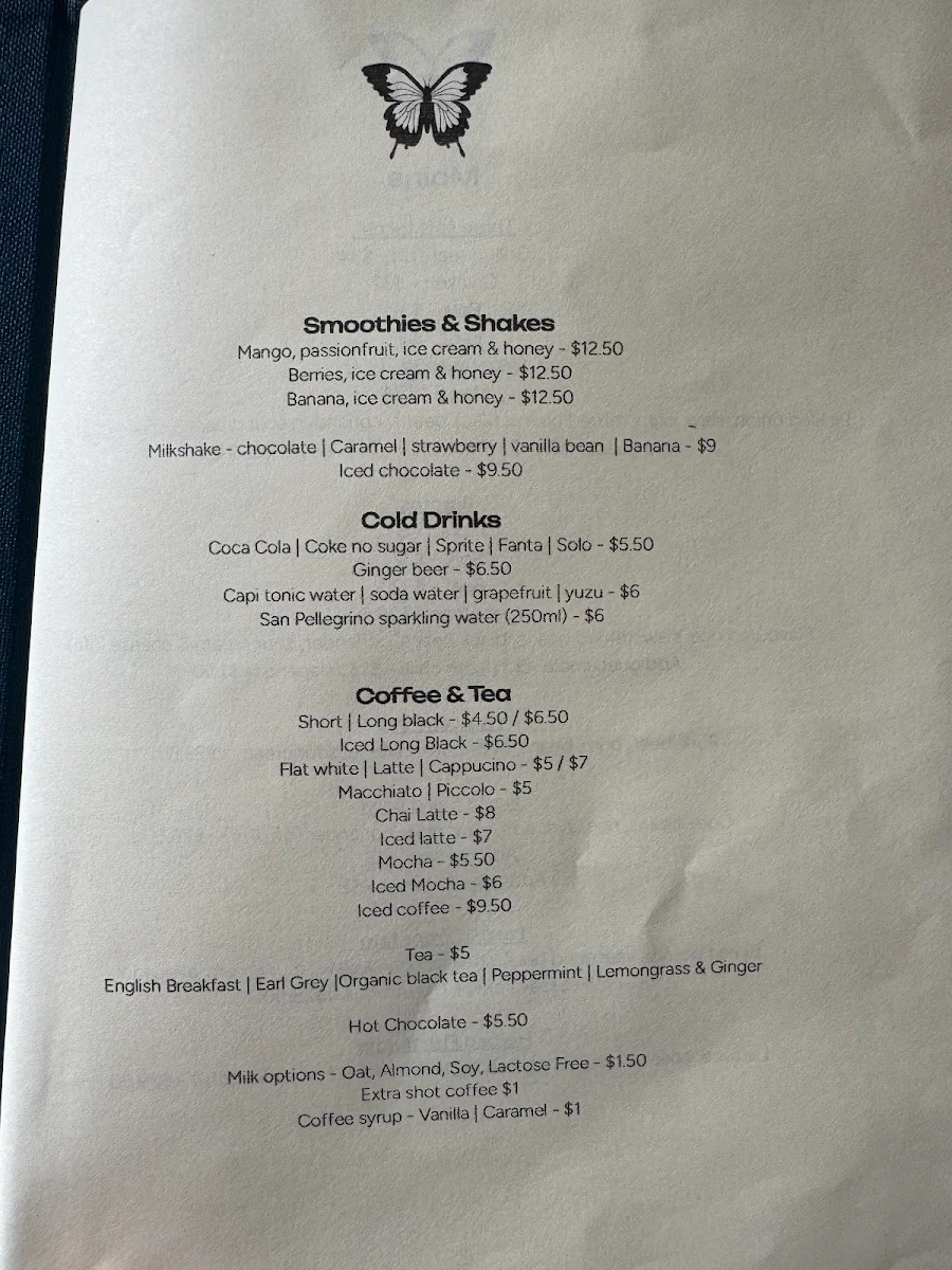 Menu, Dunk Island Restaurant