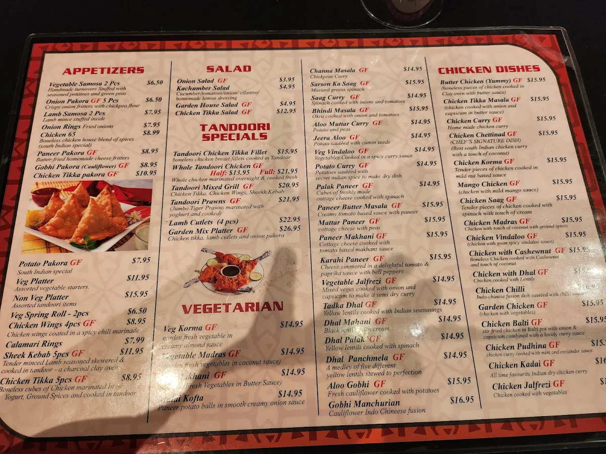 Menu, India Garden
