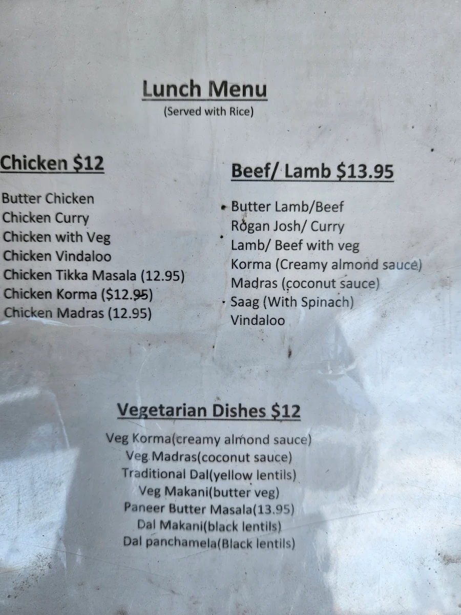 Menu, India Garden