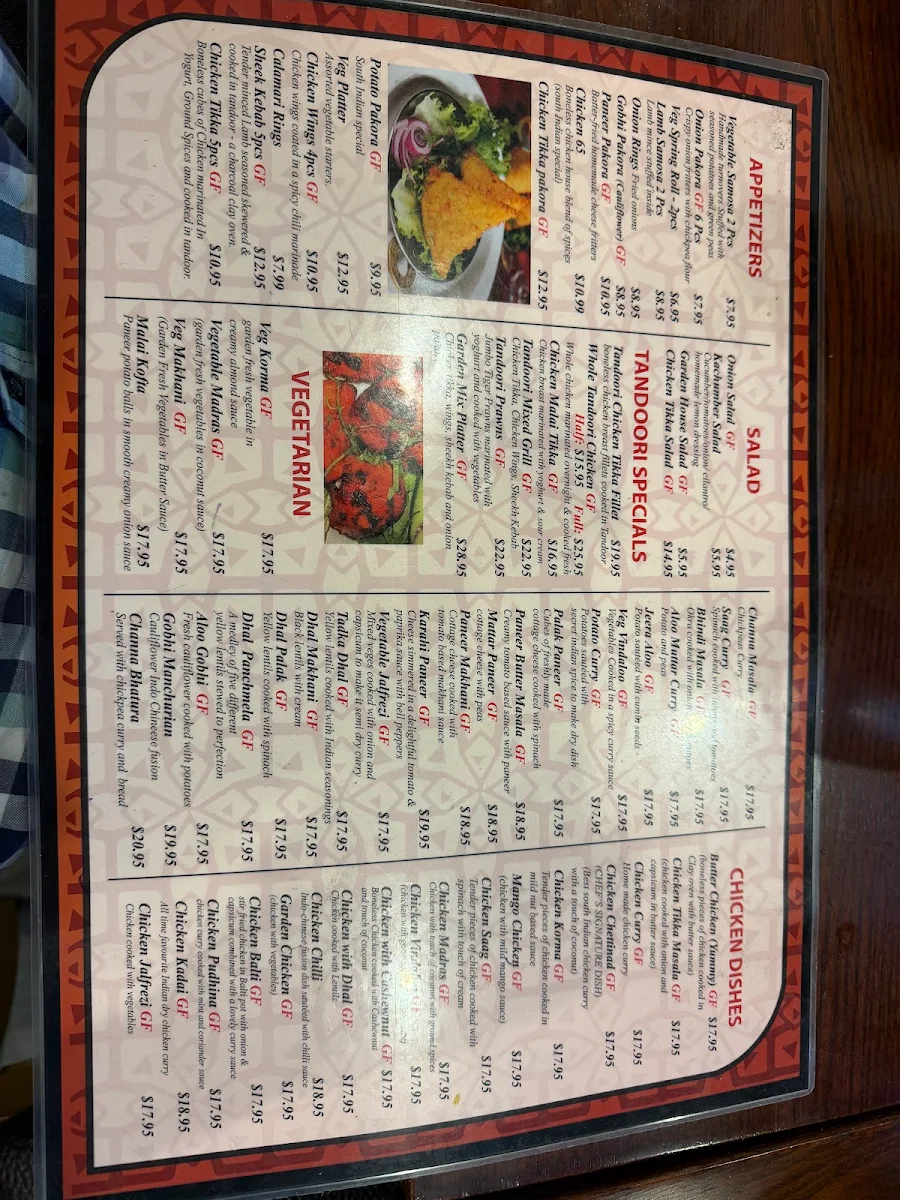 Menu, India Garden