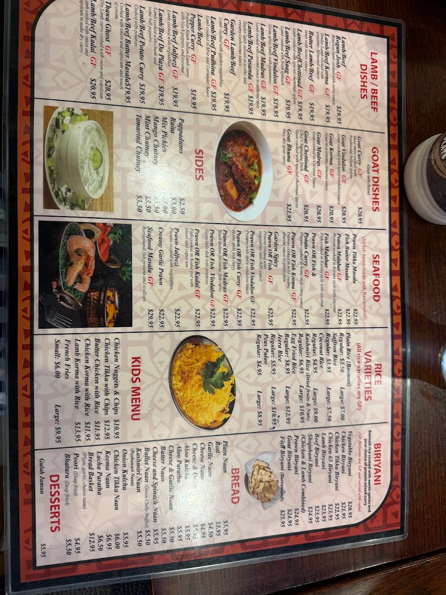 Menu, India Garden