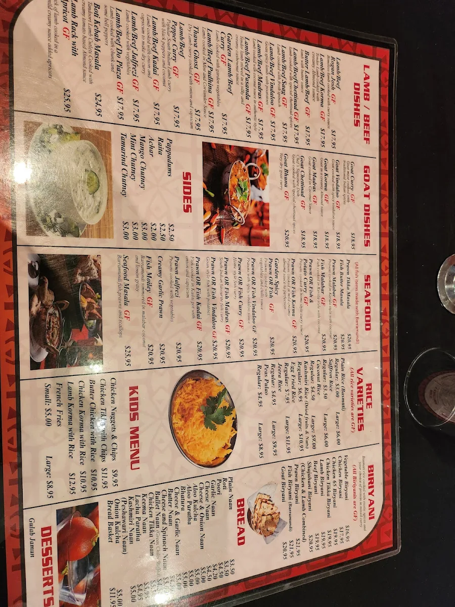 Menu, India Garden