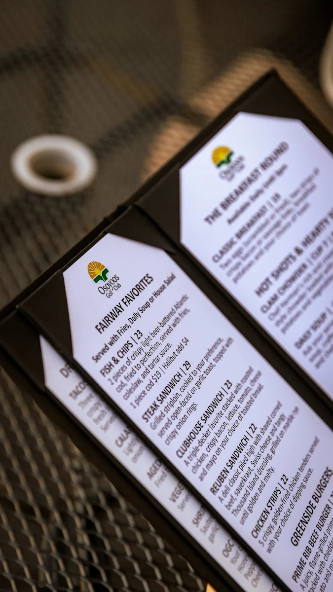 Menu, Greenside Bar and Grill