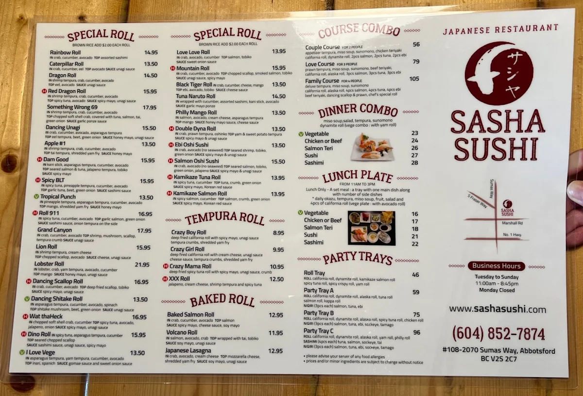 Menu, Sasha Sushi