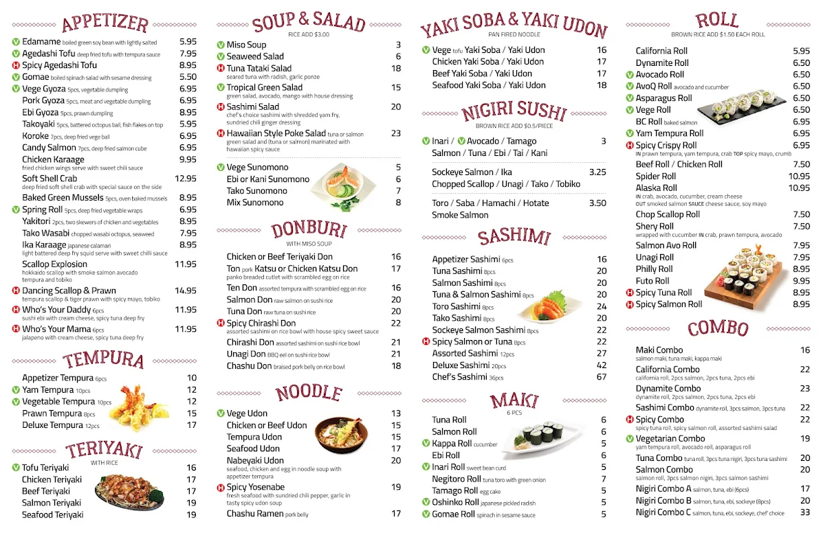 Menu, Sasha Sushi