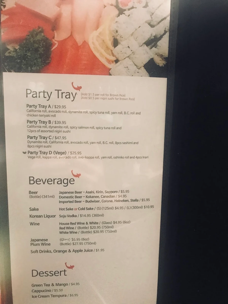 Menu, Sasha Sushi