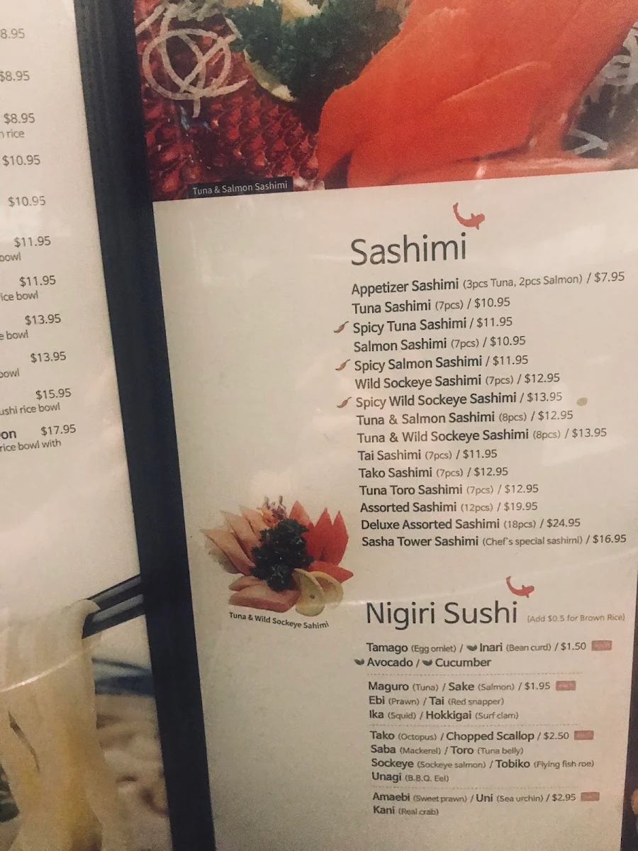 Menu, Sasha Sushi