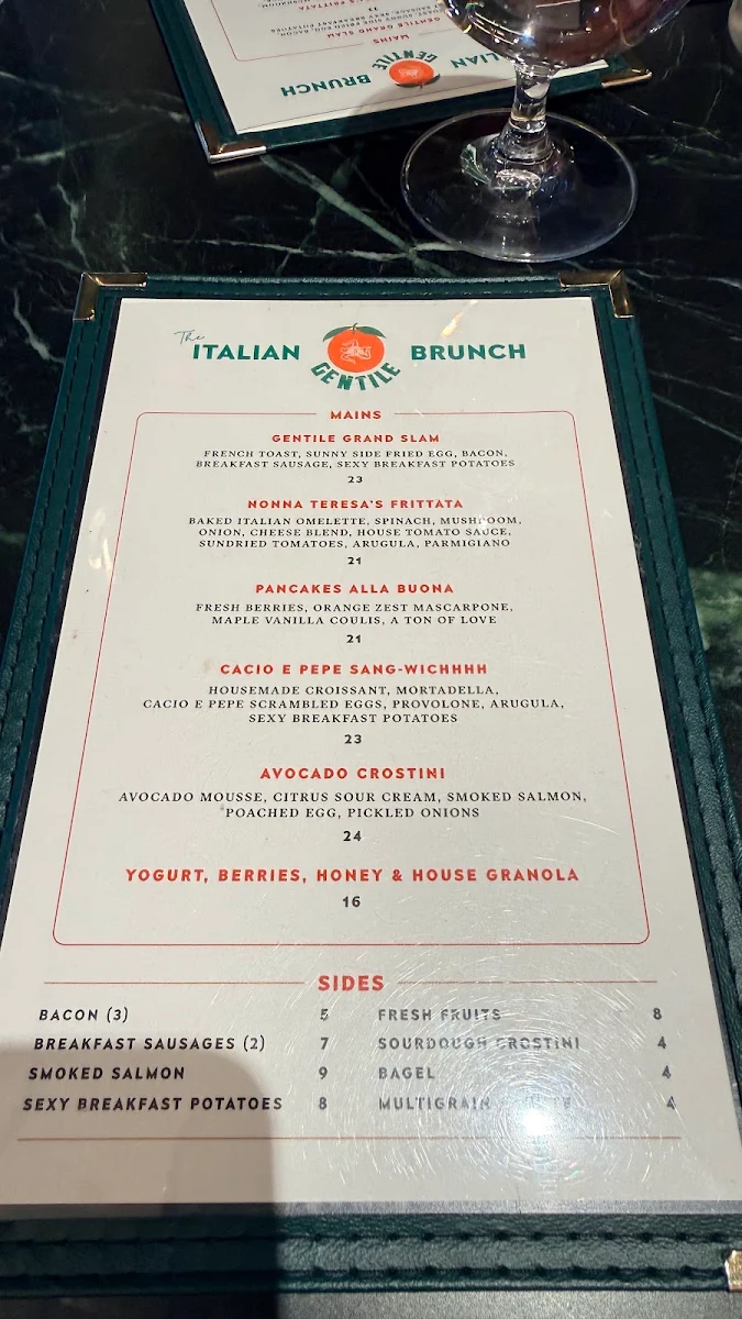 Menu, Cafe Gentile DDO