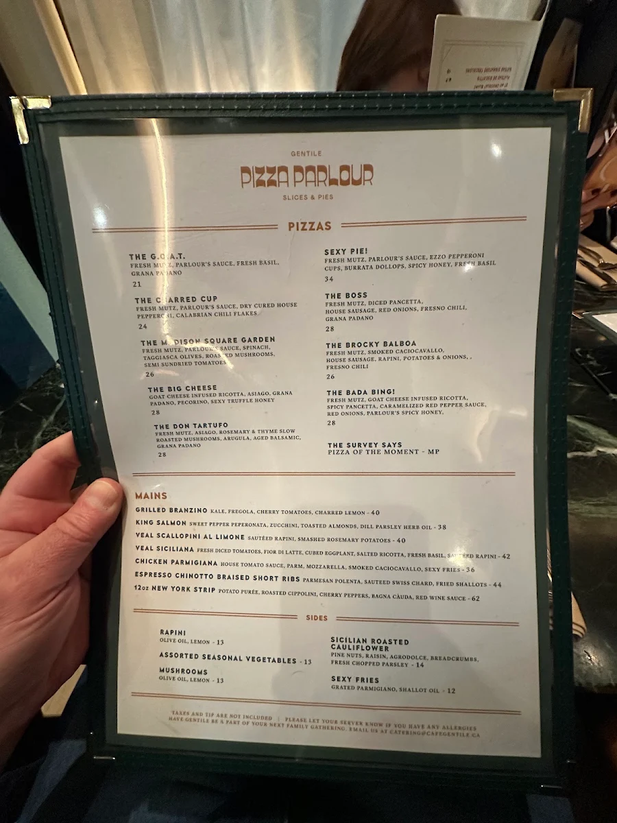 Menu, Cafe Gentile DDO