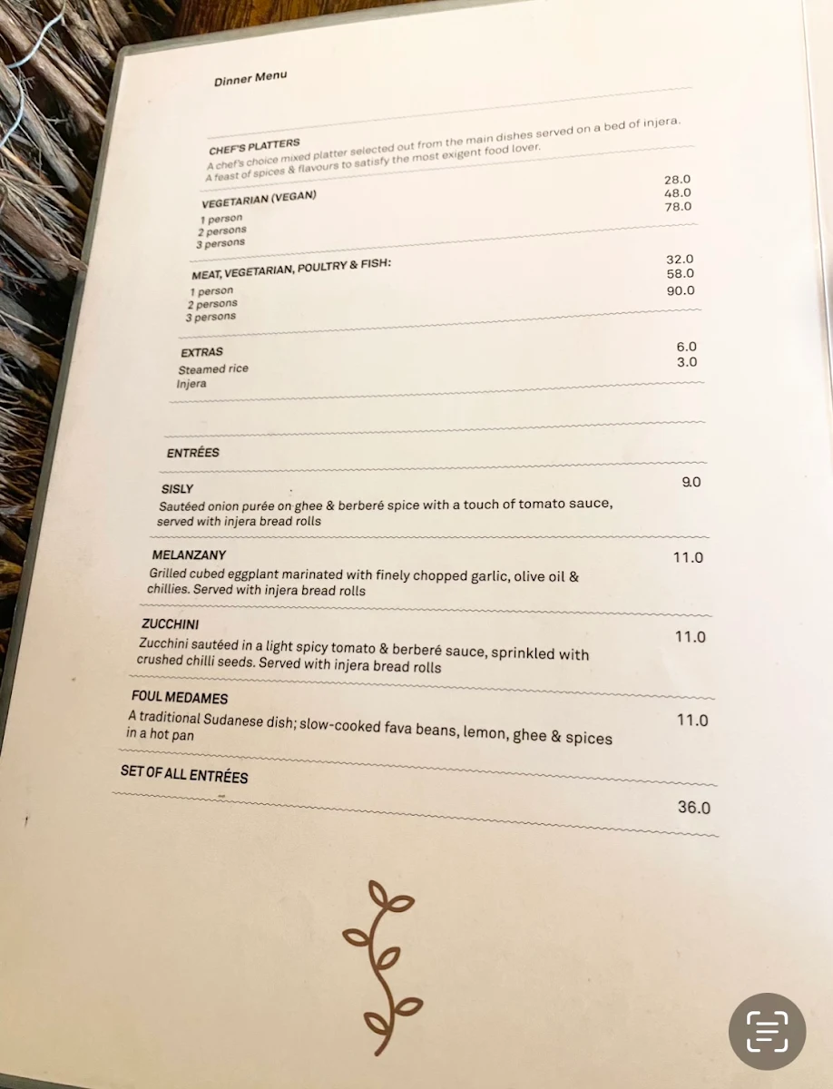 Menu, The Abyssinian Restaurant
