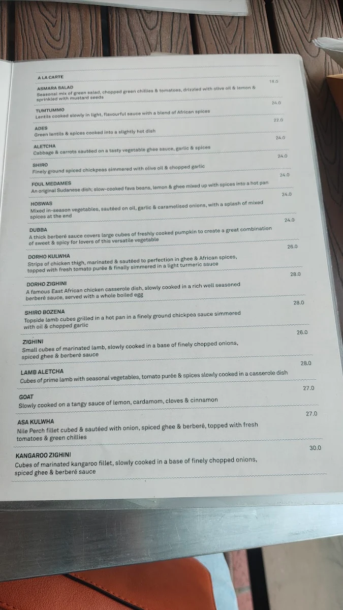 Menu, The Abyssinian Restaurant