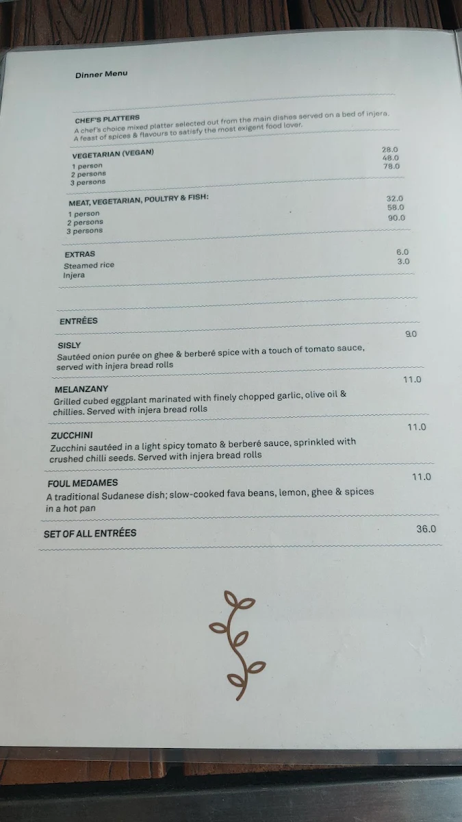 Menu, The Abyssinian Restaurant
