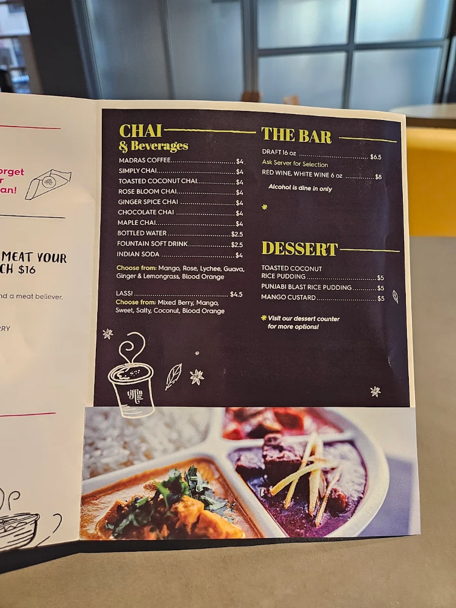 Menu, Tiffin India's Fresh Kitchen