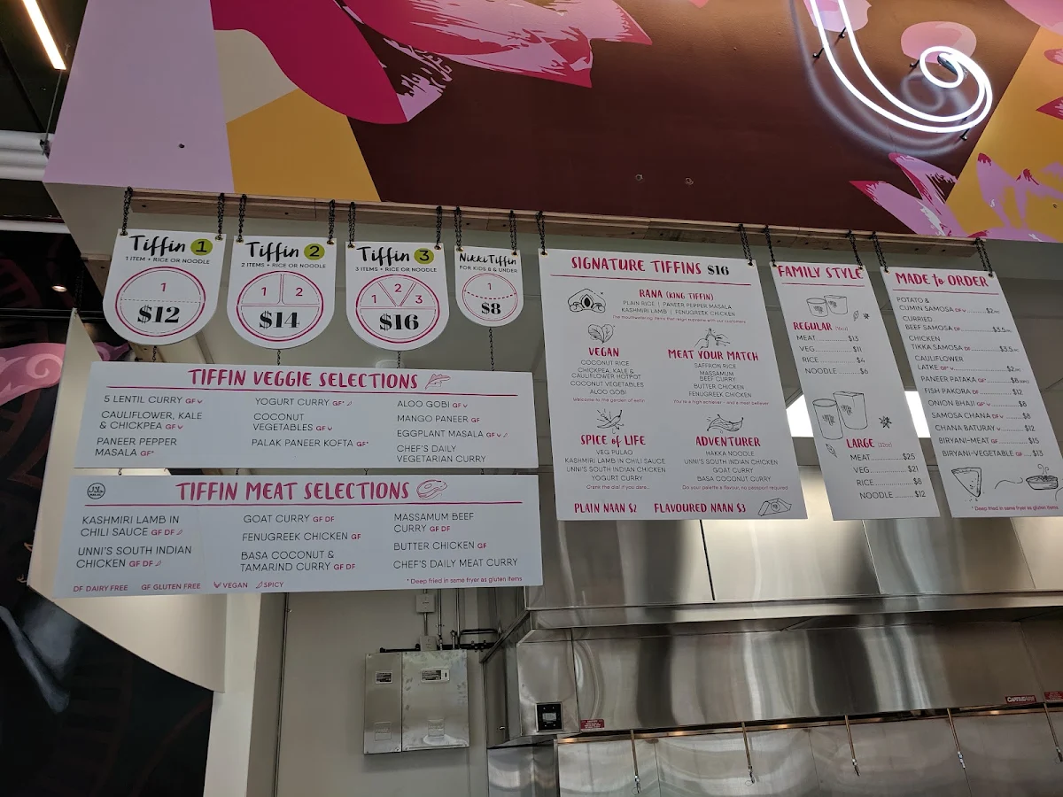 Menu, Tiffin India's Fresh Kitchen