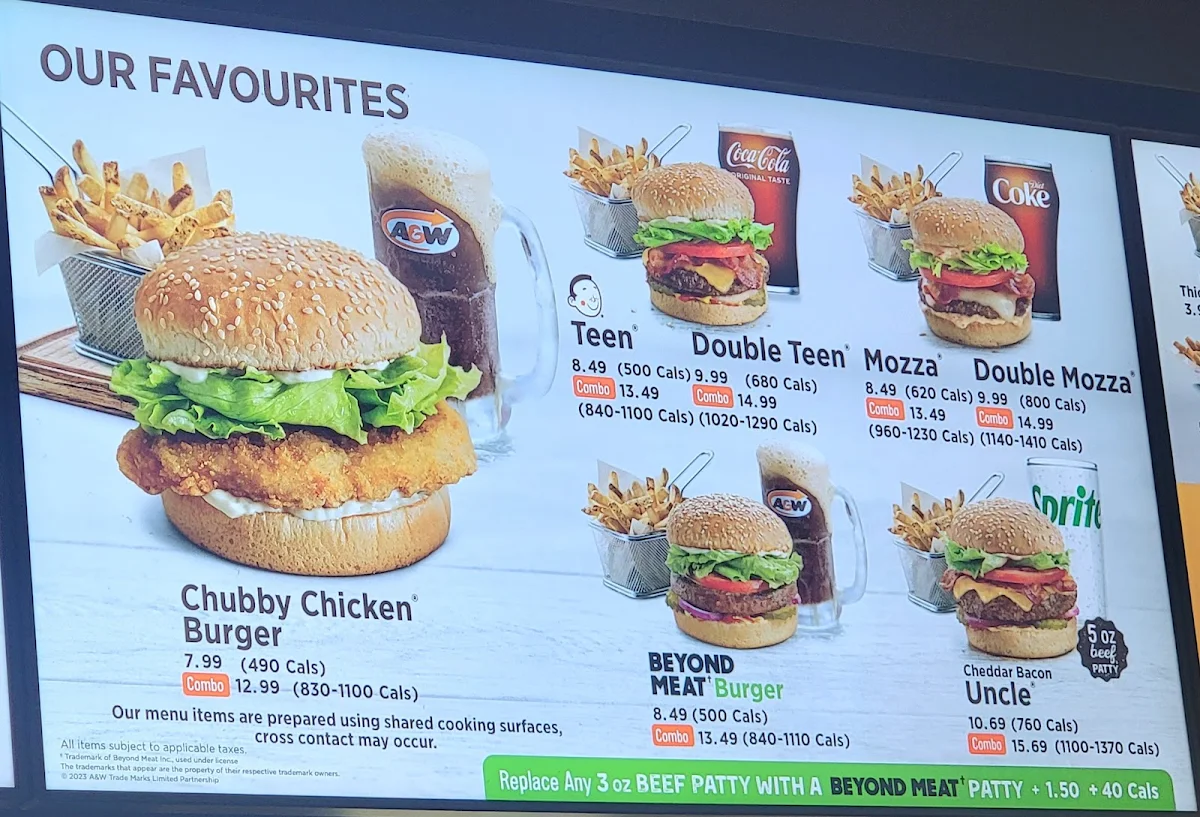 Menu, A&W Canada