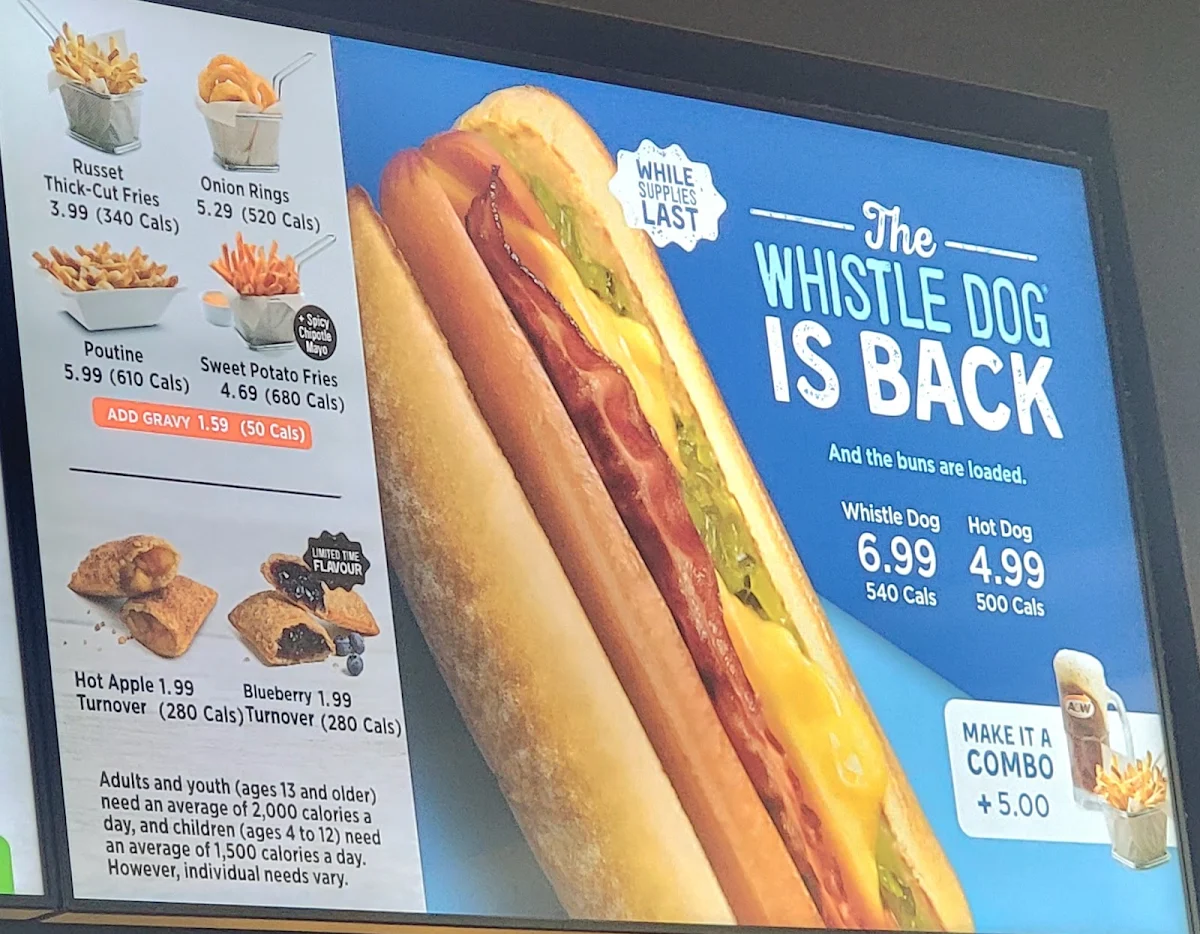 Menu, A&W Canada
