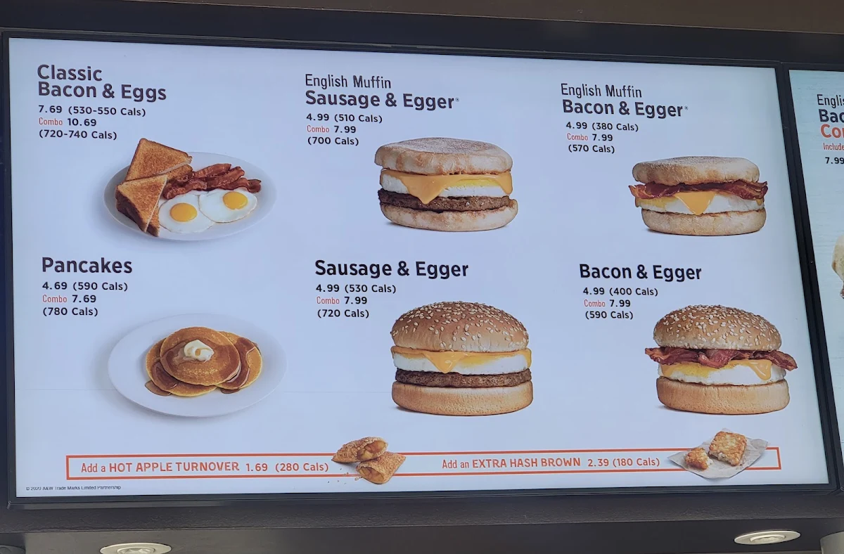 Menu, A&W Canada