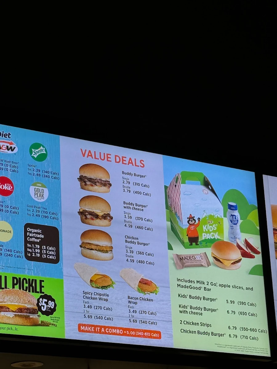 Menu, A&W Canada
