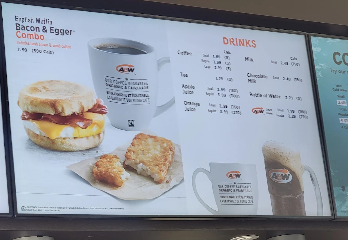 Menu, A&W Canada