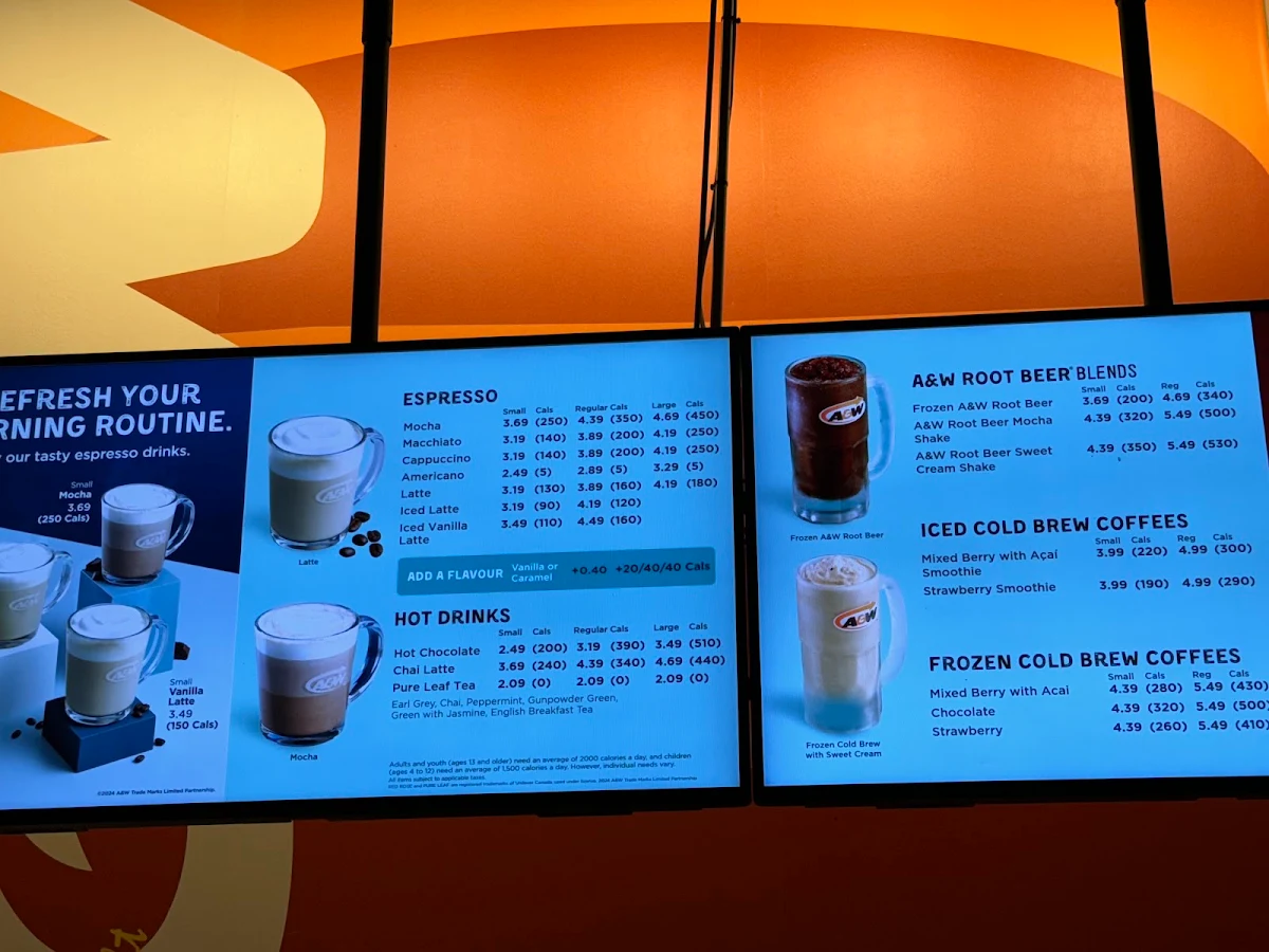 Menu, A&W Canada