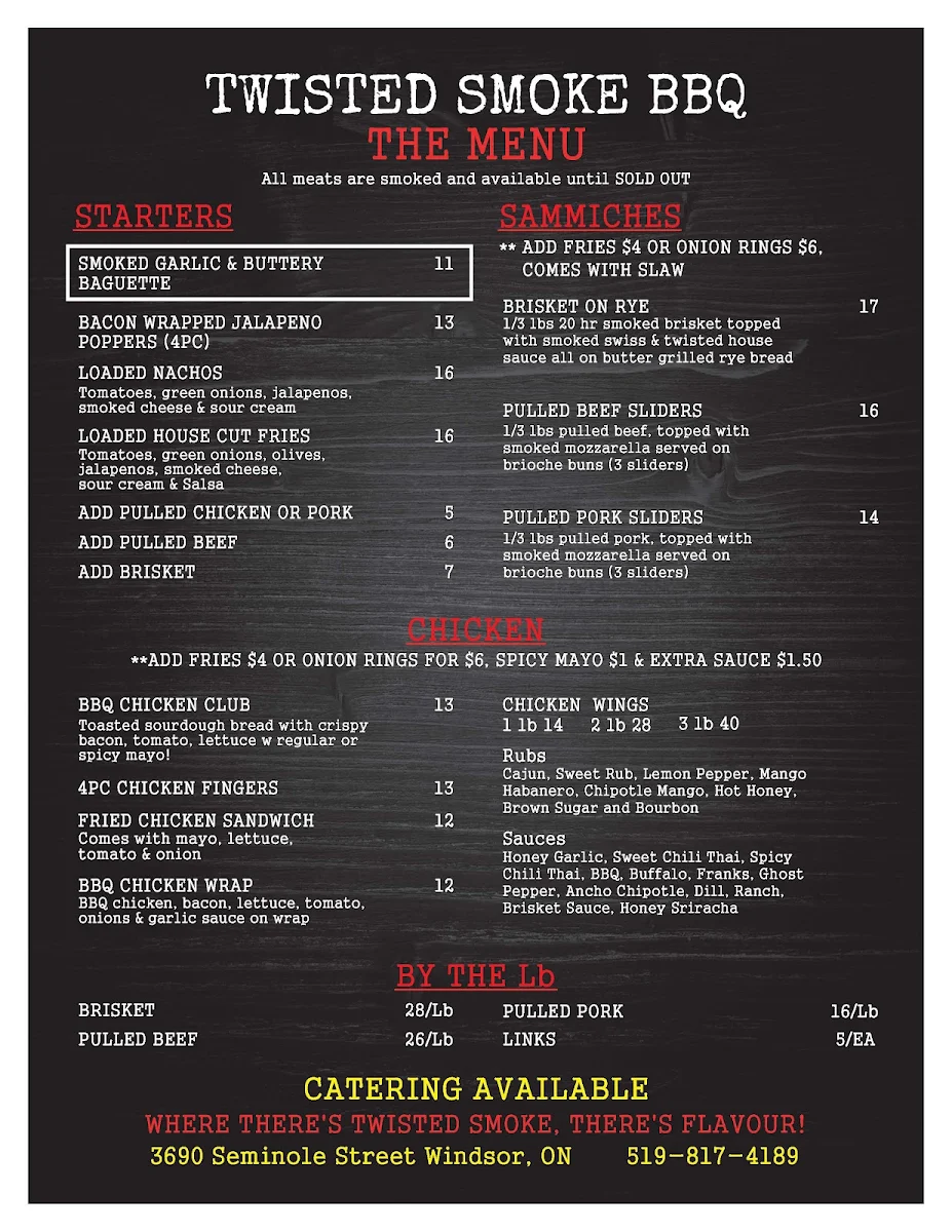 Menu, Twisted Smoke BBQ