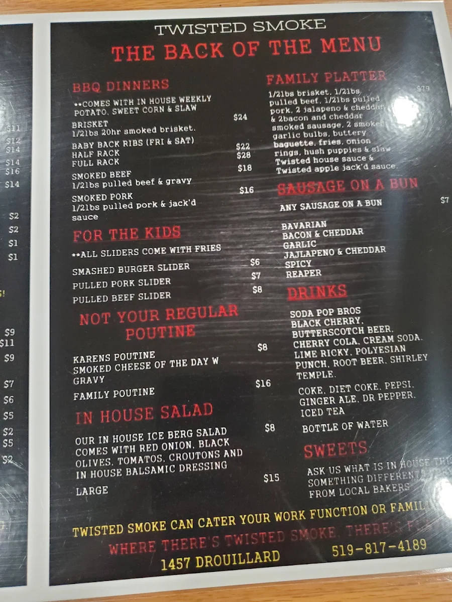 Menu, Twisted Smoke BBQ