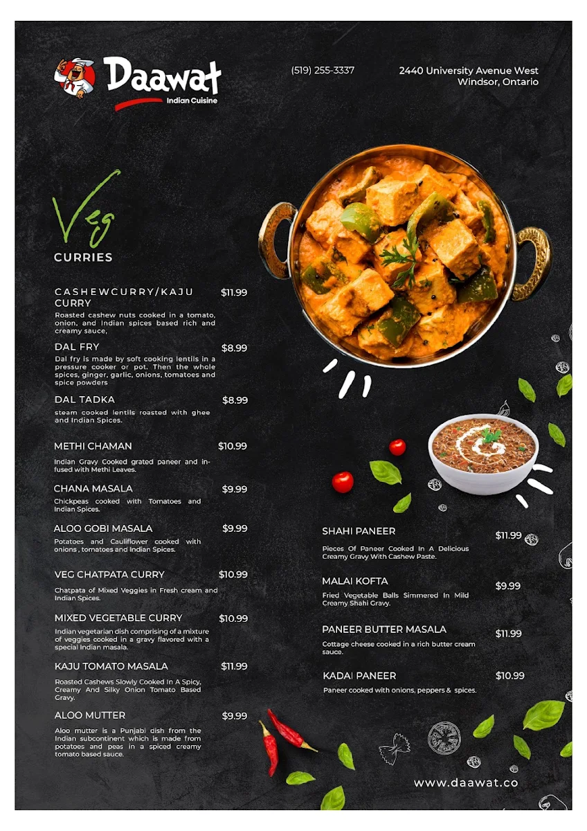 Menu, Daawat Indian Cuisine Restaurant