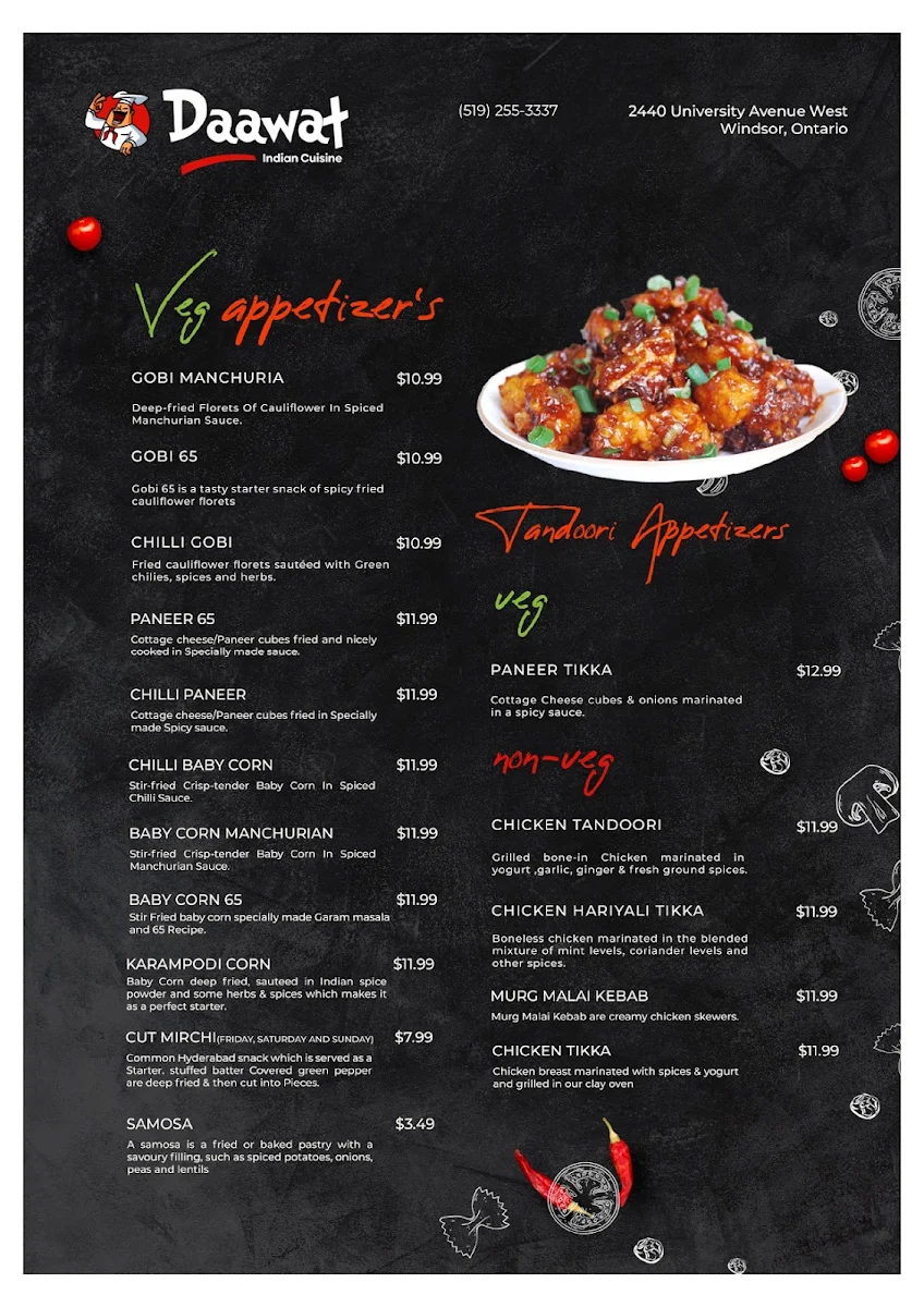 Menu, Daawat Indian Cuisine Restaurant