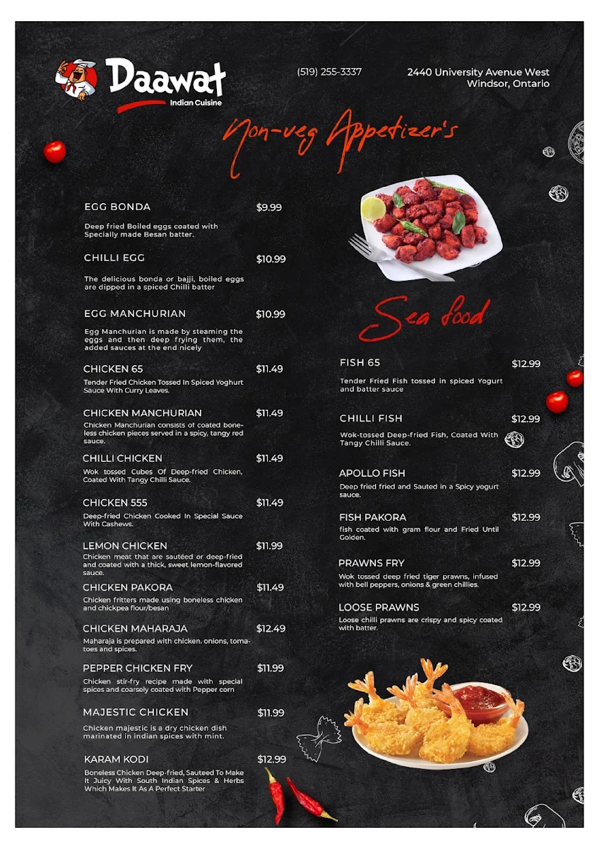 Menu, Daawat Indian Cuisine Restaurant