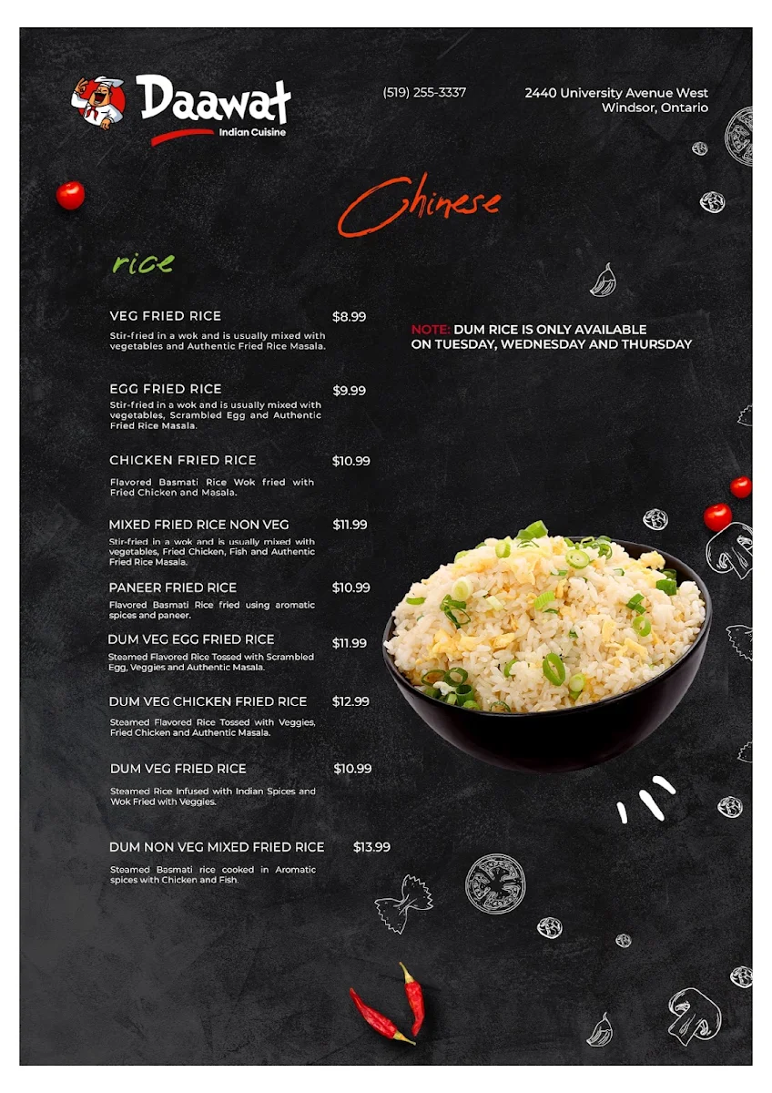 Menu, Daawat Indian Cuisine Restaurant