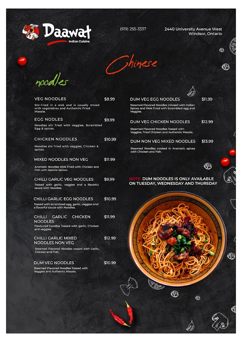 Menu, Daawat Indian Cuisine Restaurant