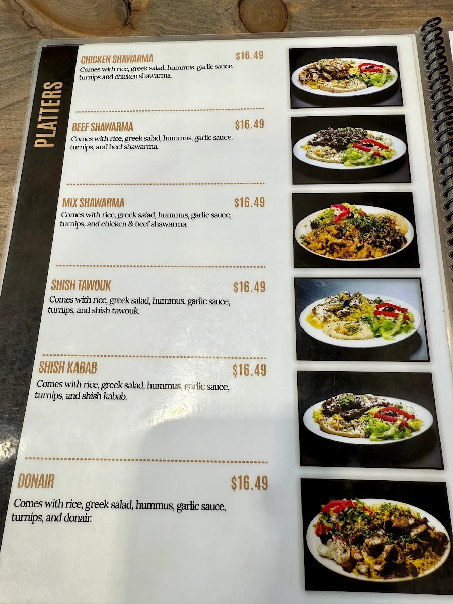 Menu, Ramallah Cafe
