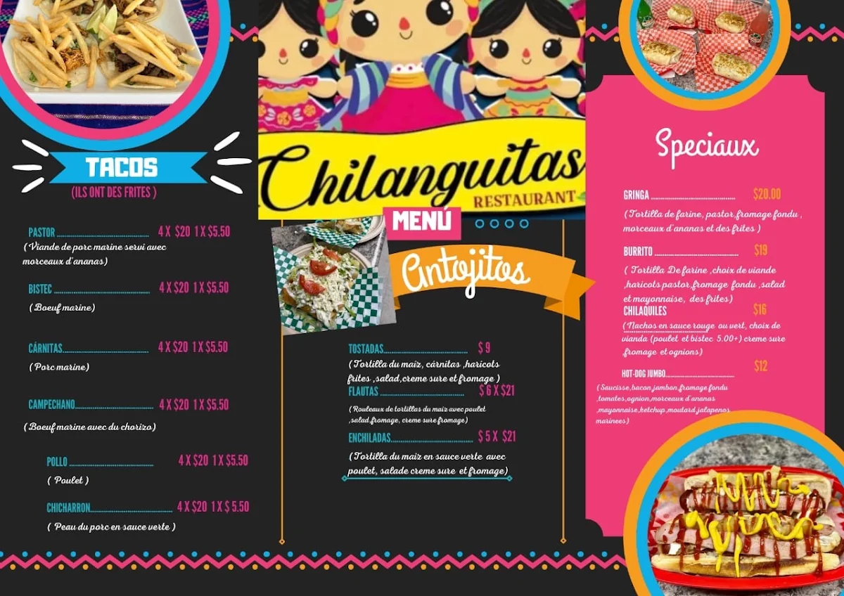 Menu, Las Chilanguitas Restaurant