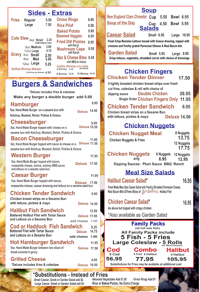 Menu, Sir Cedric's Fish & Chips LaSalle