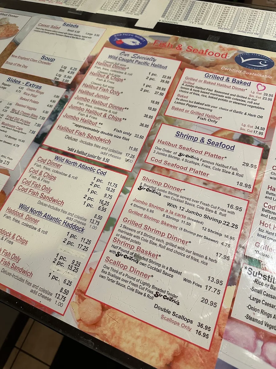 Menu, Sir Cedric's Fish & Chips LaSalle