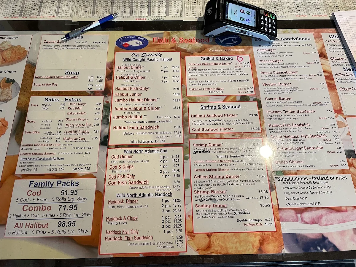 Menu, Sir Cedric's Fish & Chips LaSalle